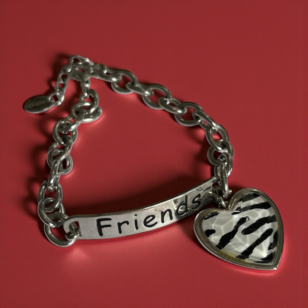 Claire’s Silver Tone Zebra Print Heart Friends Bracelet CC
